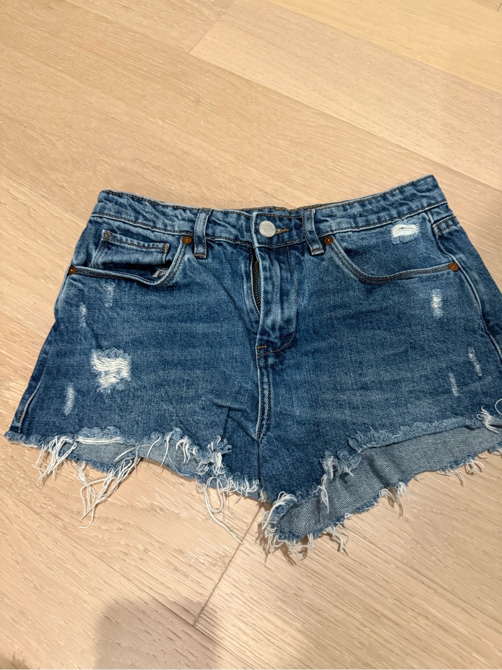 Blank NYC Distressed High-Waist Denim Shorts - Blue